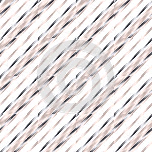 Stripe pattern herringbone textured graphic in grey, pink, white. Seamless diagonal lines background for dress, skirt, shirt.