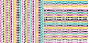 Stripe pattern set. Bayadere herringbone textured mutlicolored vertical and horizontal lines in black, pink, green, yellow.