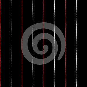 Stripe pattern slim lines in black, red, white. Tattersall stitched vertical textured stripes background art for shirt, jacket.