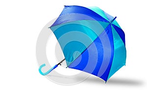 Stripe umbrellas Blue and cyan color with handle, isolated with clipping path selection on white background. Object or Rainy