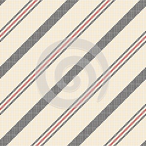 Stripe vector pattern in black, red, beige. Seamless diagonal pixel stripes background for dress, skirt, tie.