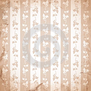 Striped background with floral ornament in the grunge style.