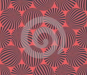 Striped Balls Seamless Pattern Psychedelic Art Red Black Vector Background