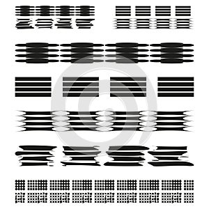 Striped bar set. Line block pattern. Dense dash Vector. Minimal grid artwork.
