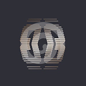 Striped BB monogram. Geometric uppercase bold letter b logo. Gold color.