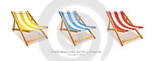 Striped beach chair collections isolated on white background