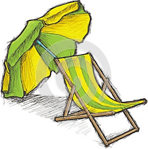 Striped Beach Chair and Parasol