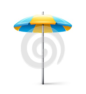 Striped beach umbrella on white background