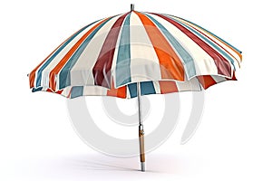 Striped beach umbrella on a white background. Generative AI