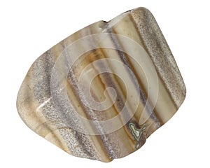 Striped beige and brown flint pebble macro isolated