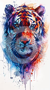 Striped bengal tiger portrait in watercolor stile illustration design