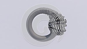 Striped black and white ring deforming. Abstract animation, 3d render.