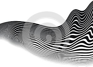 Striped black and white vector pattern of black wavy lines on a white background