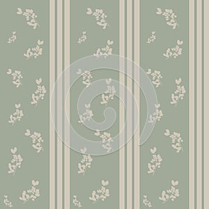 Striped blue green vintage victorian retro style wallpaper with branch macro