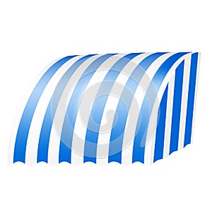 Striped blue round awning canopy isolated on white background. Scallop edge window or door tent roof. Vector template for design