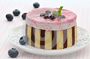 Striped blueberry mousse cake