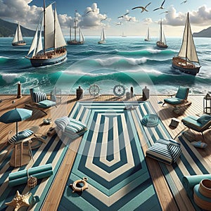 Striped carpet in shades of teal and navy perfect for a nautica photo