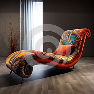 Luxurious Upholstered Chaise Lounge With Exotic Maranao Art photo