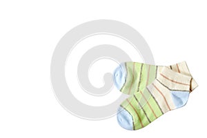 Striped cotton sock, child footwear. Isolated background
