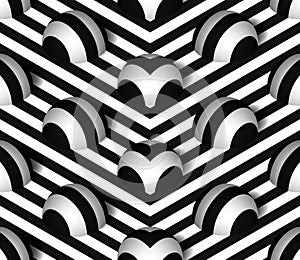 Striped 3D Hemisphere Hills Vector Seamless Pattern