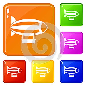 Striped dirigible icons set vector color