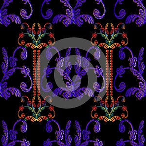 Striped embroidery Baroque seamless pattern. Vintage vector back