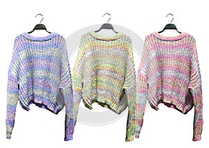 Striped female knit sweaters with long sleeves