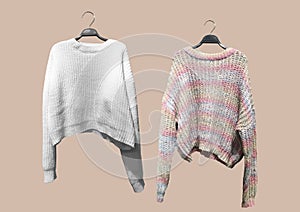 Striped female knit sweaters with long sleeves