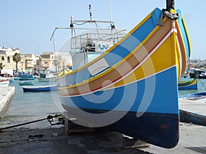 Striped Fishing Boat in Marsaxlokk Harbour