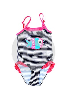 Striped fused kids swimsuit. on white.