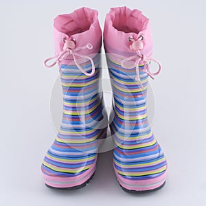 Striped girl's wellington boots