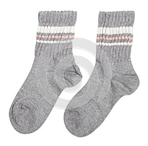 striped gray socks for baby isolated on white