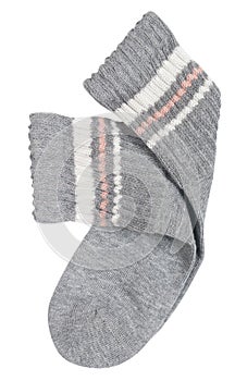 striped gray socks for baby isolated on white