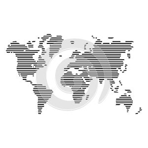 Striped Gray World Map on White Background. Vector photo