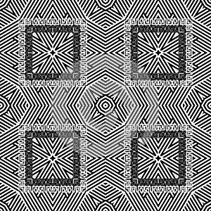 Striped greek vector seamless pattern. Tribal ethnic style abstract  background. Ornamental borders, frames. Geometry shapes,