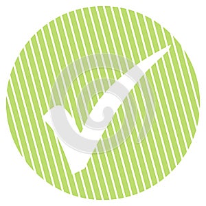 Striped green button with checkmark symbol