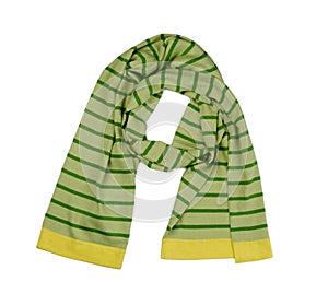 Striped green and yellow wool scarf