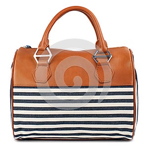 Striped handbag isolated on white background.