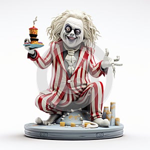 Striped Joker Figurine Holding Cake - Zbrush Style photo