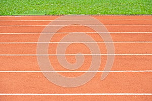 The striped lane in running track or athlete track in stadium.