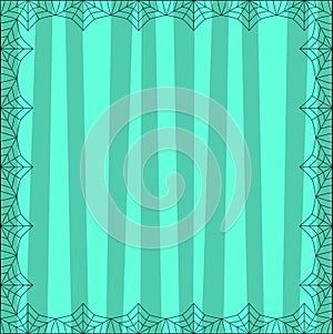 Striped light blue square background with cute vertical stripes framed with spider cobweb.