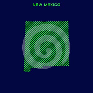 Striped Map of New Mexico Vector Design Template.