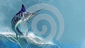 Striped marlin on sea, fish sword