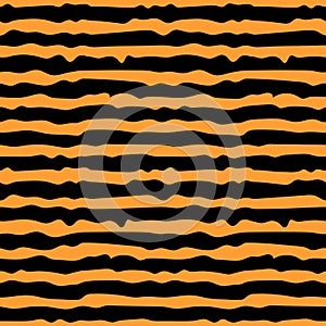 Striped monochrome seamless pattern. Endless tabby background with black and white wavy lines. Hand drawn backdrop.Horizontal