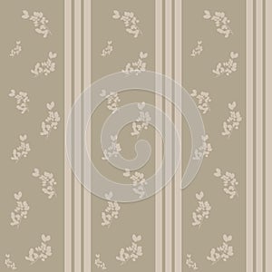 Striped neutral beige vintage victorian retro style wallpaper with branch macro