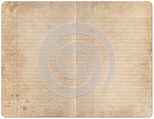 Striped notebook background on aged, stained and marred paper. Vintage style