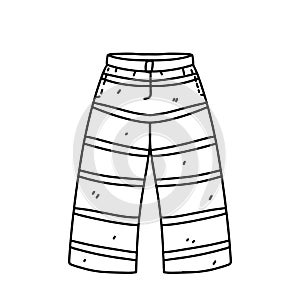 Striped pants. Hand drawn doodle style. Vector illustration isolated on white. Coloring page.