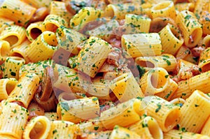 Striped pasta mezze maniche
