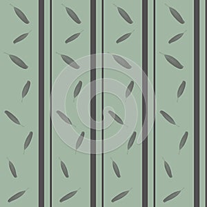 Striped pastel blue green  vintage victorian retro style wallpaper with  leaves