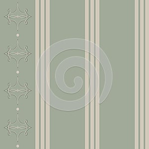 Striped pastel blue green  vintage victorian retro style wallpaper with ornament